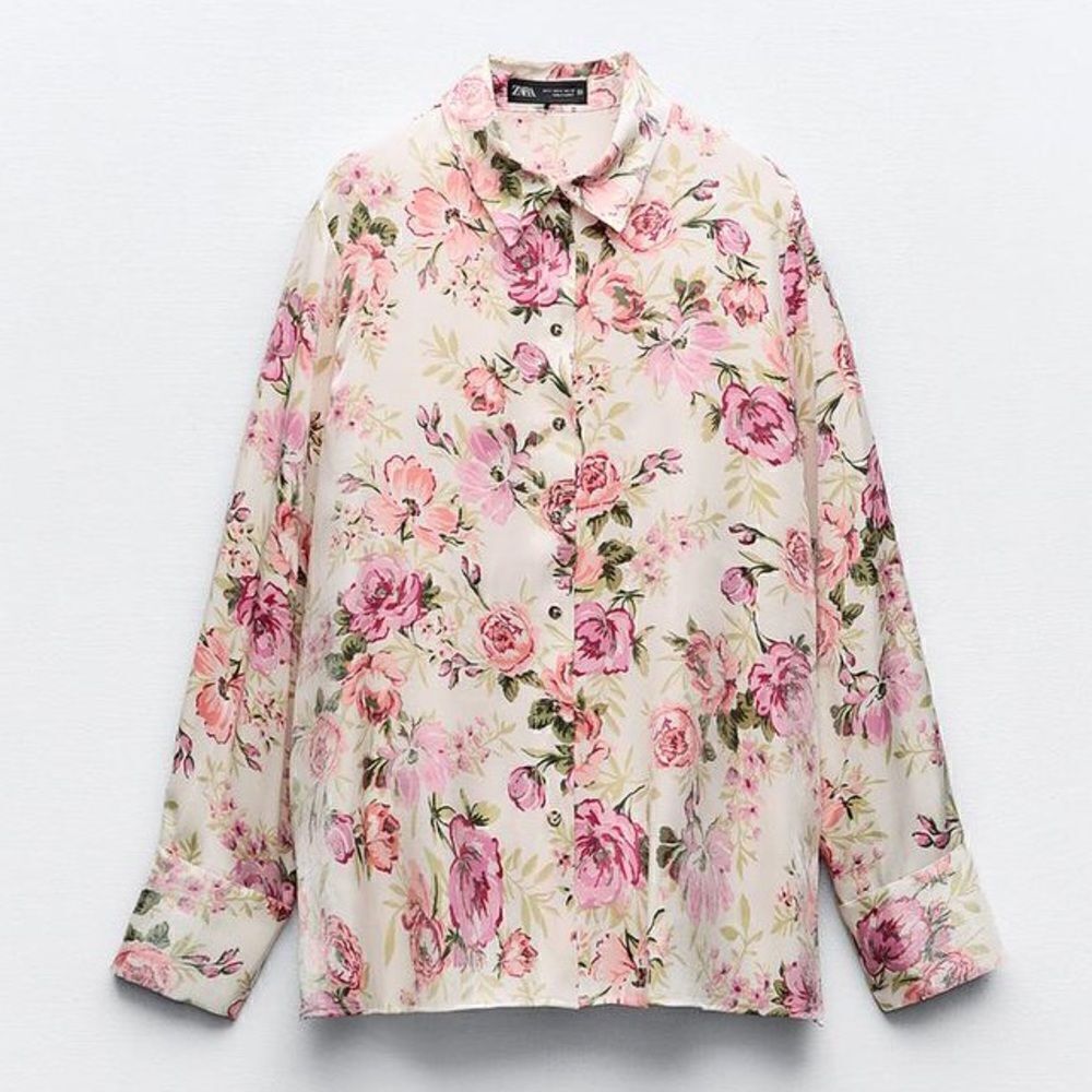 ZARA METALLIC THREAD FLORAL PRINT SHIRT - Picture 3 of 6